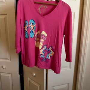 Sun Bay 1 Pink V-Neck Shirt with Flip-Flop Design PL